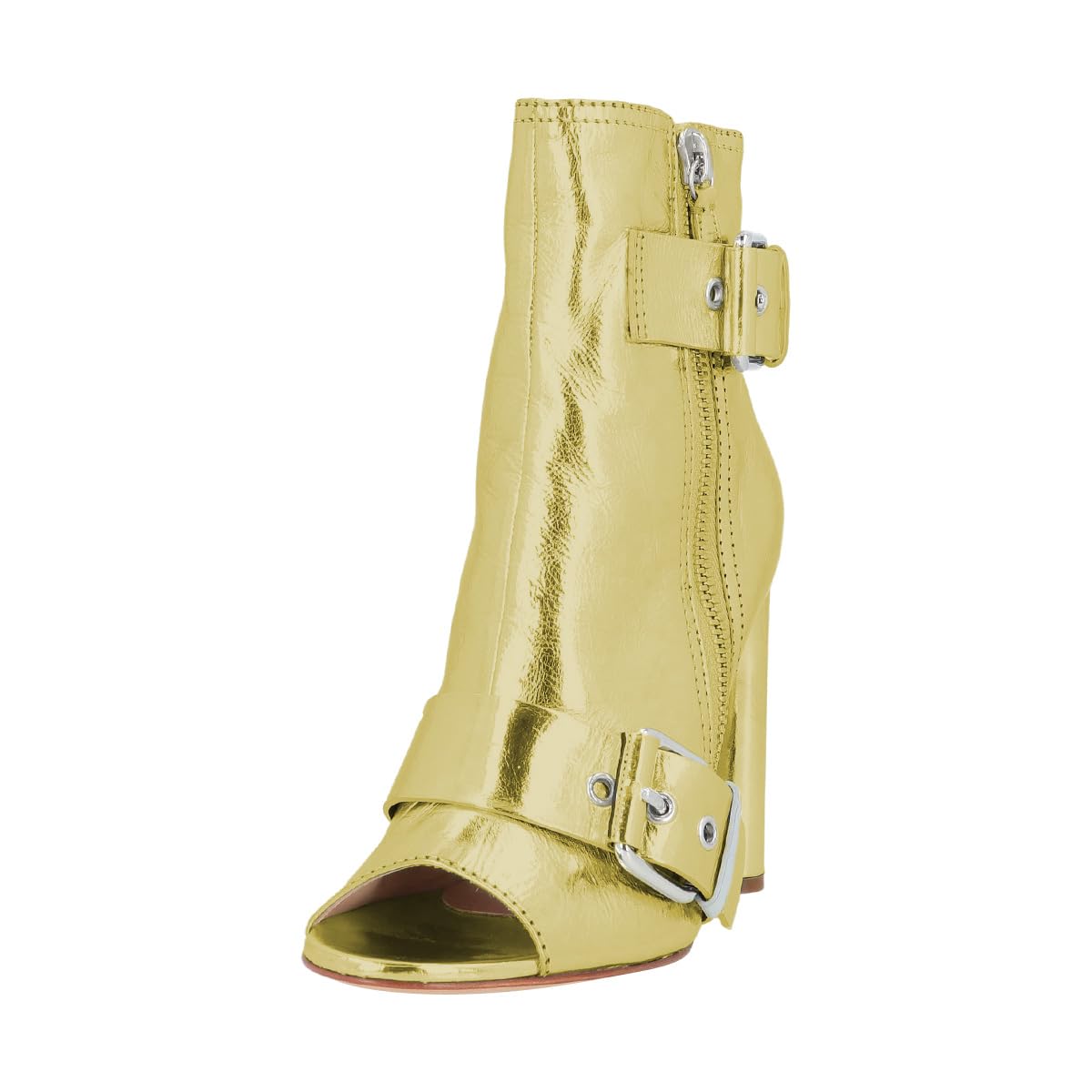 Womens Fashion Peep Toe Strap Buckles Ankle Boots Zip Up High Block Heel Booties Cold Weather Dress Shoes