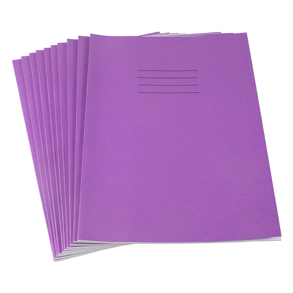 Hamelin A4 Exercise Books, 48 Pages, Purple, Pack of 10 for School, 8 mm Ruled and Margin