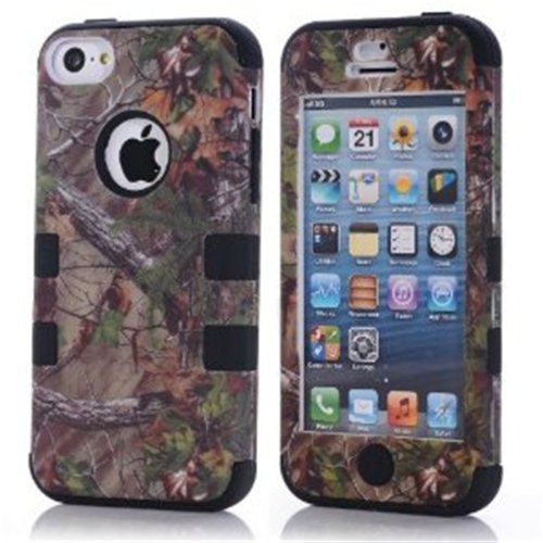 KINGCOOL(TM) 3-Piece Real Tree Camouflage Camo Design Hybrid High Impact Protective Case Combo for Apple iPhone 5C (Black)