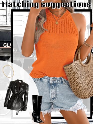 Image of ChiaoLezhee Women's Summer Knit Tank Tops, Racerback High Neck Lightweight Sweater Vest, Dressy Casual Outfits