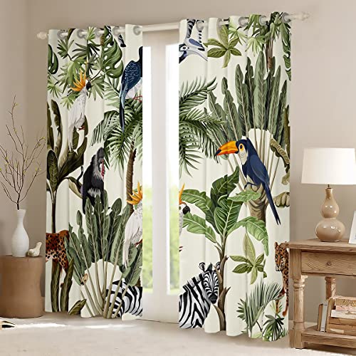 Loussiesd Palm Tree Print Window Curtains for Bedroom Living Room Leopard Zebra Competition Curtains Tropical Nature Theme Windows Drapes Wild Animal Pattern Room Decoration,W46*L54 - Image 2