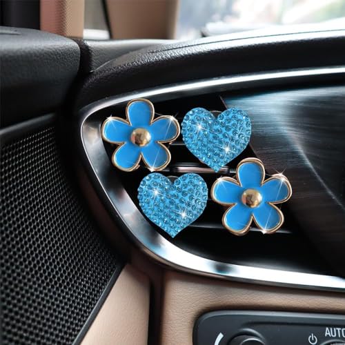 Image of 4PCS Car Air Vent Clips with Fragrance Pads, Cute Flower Air Fresheners | Daisy, Heart-Shaped Vent Clip, Car Interior Decor Charm, Car Decor Accessories, for Women and Girls, Interior Aesthetic