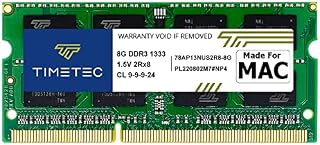Timetec Apple DDR3 8GB 1333MHz PC3-10600 Unbuffered Non-ECC 1.5V CL9 2Rx8 Dual Rank 204 Pin SODIMM Apple Memory Ram Module Upgrade (8GB)