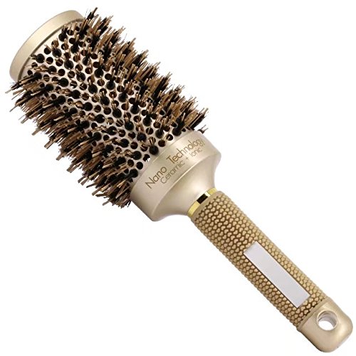 MAXFEND Nano Thermal Ceramic & [2 inch] Ionic Round Barrel Hair Brush with Boar Bristle - Gold