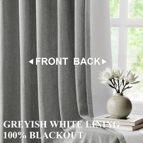 Image of Vision Home Pinch Pleated Dark Grey Blackout Curtains 102 inch Linen Blended Room Darkening Drapes with Thermal Insulation & Back Tab Hooks for Bedroom Living Room, 40 inch Wx102 L 2 Panels