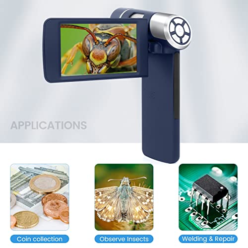 Image of Andonstar AD203S HDMI Digital Microscope with 32GB SD Card Pocket Electronic Digital Microscope for Kids and Adults Observe Outdoor Tools (Dark Blue)