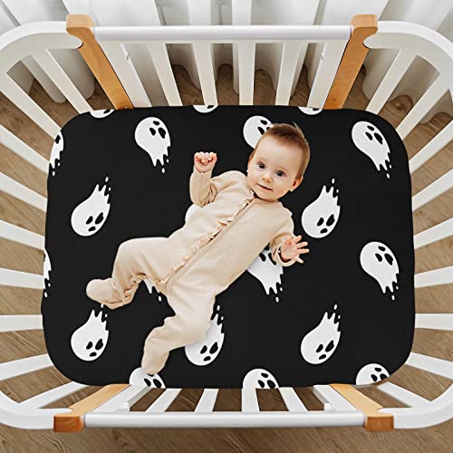 Image of Halloween Ghost Crib Sheets Soft Breathable Fitted Baby Crib Sheets Mattress Cover for Girl Boys, 52 inch x 28 inch x 9 inch