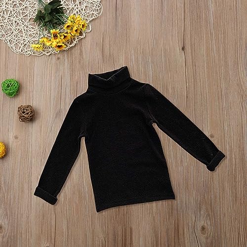 Camisola de manga comprida com base quente para rapariga de cor sólida e gola alta para crianças, ca