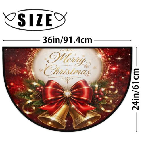 Image of Half Round Doormat Washable Kitchen Semi Circle Rug xmas Golden Bell Holly