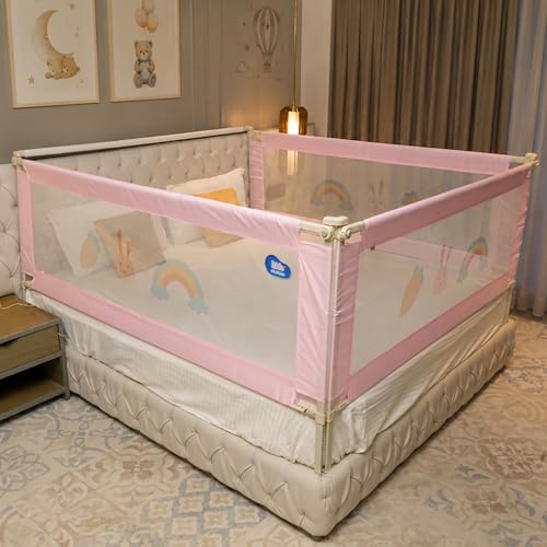 Image of Kids Station 3 Side Basic Bed Rail Guard (6.6ftx6ftx6.6ft / 200cmx180cmx200cm), Bed Railing for Baby Safety, Kids Toddler Bed Protector Side Walls, Adjustable Height, Portable & Foldable (Pink)