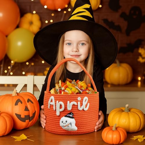 Personalized Halloween Baskets for Kids Custom Halloween Candy Basket with Name Trick or Treat Bags Pumpkin Bucket Gifts for Boys Girls Home Decor