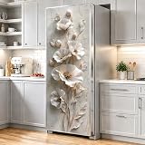 White Floral Refrigerator Door Decal, Embossed Flower Fridge Sticker Peel and...