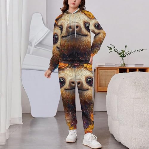 Boys Girls Clothes Hoodies Sweatshirt Pants Set 2 Pieces Fall Winter Outfits, Sloth Hippie Painting2