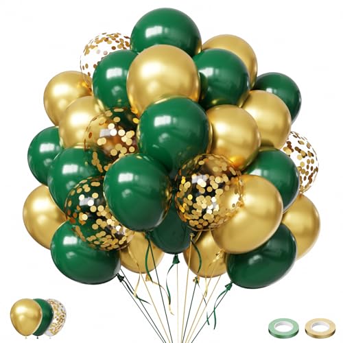 Green and Gold Balloons 57pcs Dark Green Latex Balloons 12 Inch Metallic Gold Balloons for Birthday Graduation Baby Shower Jungle Party St.Patricks Day Party Decorations
