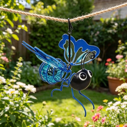 Luces solares de abeja para jardín de metal con colgador resistente a la intemperie