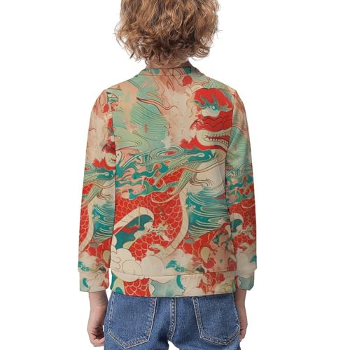 Red Chinese Dragon And CloudsChildren's Casual Pullover Sweatshirt Loose Fit8-10Y2