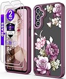 DagoRoo for Samsung A15 5G Case with Tempered Glass Screen Protector, Galaxy A15 5G [Military Grade Protective] Slim Soft TPU & Hard PC, Girls Women Crystal Clear Flower Pattern Cases -Purple