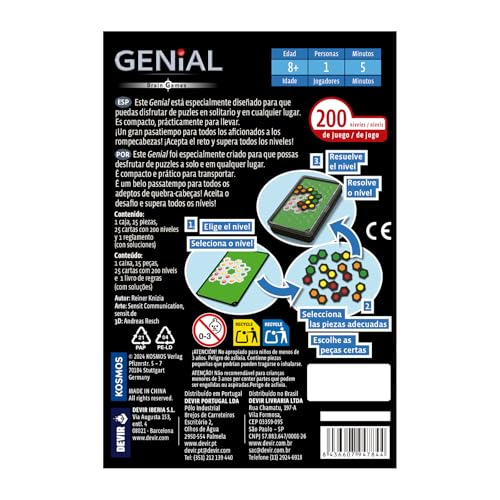 Devir - Genial Brain Games, Ingeniusspiel, Solitär- und Reisespiel, für alle Publikationen ab 8 Jahren (BGGENBPS)