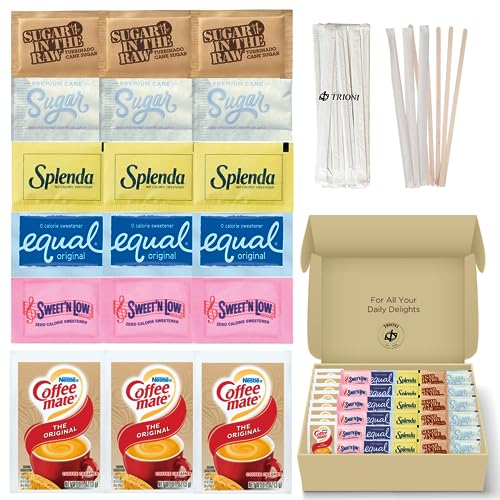 Powdered Coffee Creamer Packets with Sugar and Sweetener Assortment Packets 345 count of Original Non Dairy Creamer Powder, Zero Calorie Sweetener, Cane Sugar Granulated White, Brown Sugar Pac...