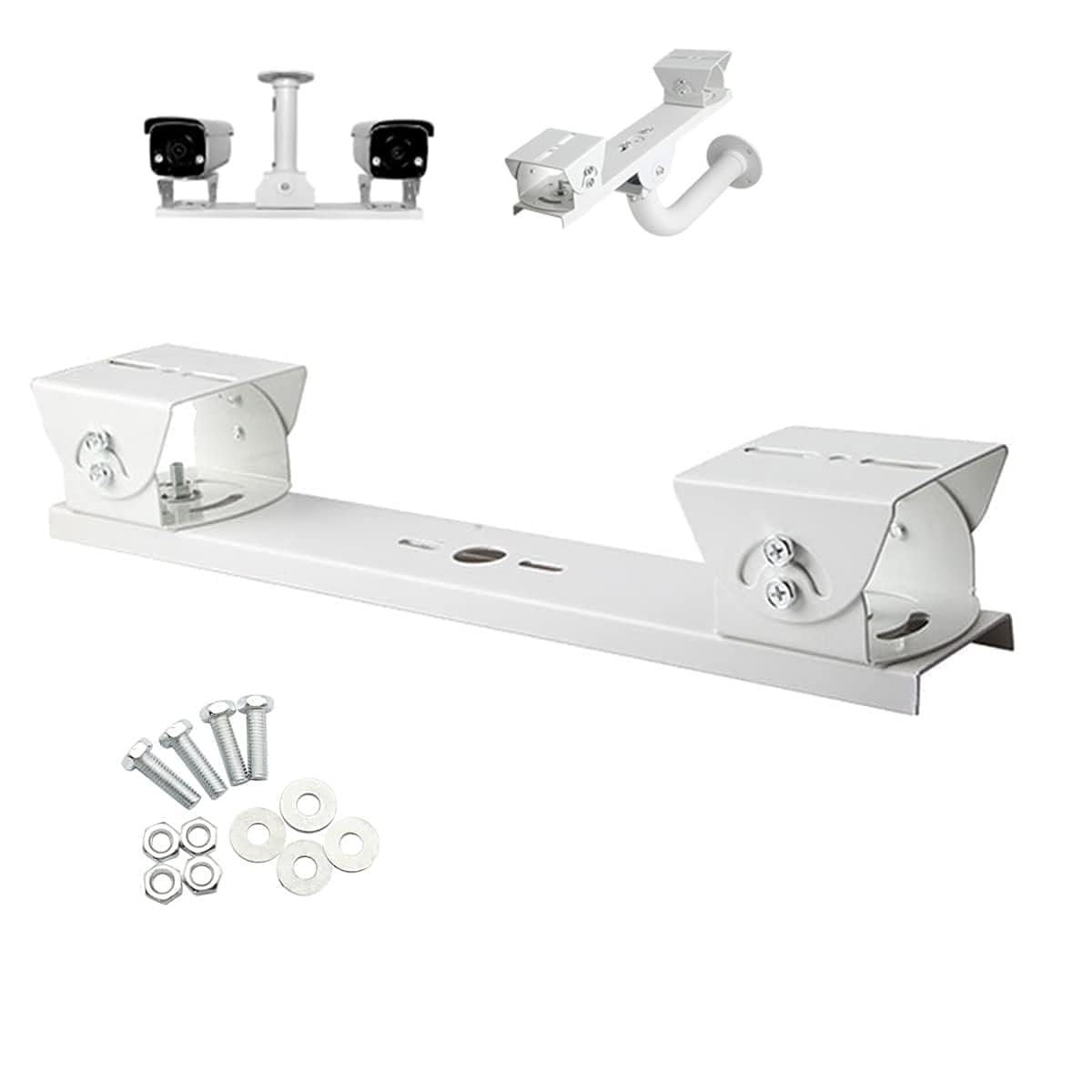Bush Plus Security Camera Mount Holder for Double Surveillance Camera, Metal Steel One to Two Horizontal Cross Bar Dual Camera Mount Bracket Extension Bar Horizontal Arm (Cross Bar Mount)-image-7