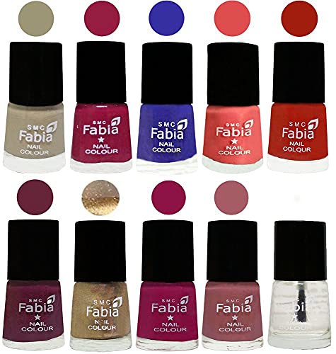 Image of SMC Fabia ALL IN ONE (PACK OF 10), Long Lasting Glossy Nail Polish, 6 ml Each, All Vibrant Colours,01726