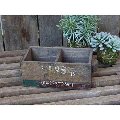 Chic Antique Alte Franz. Box Holzbox Kasten mit 2 Fächern Antik Nostalgie Regal