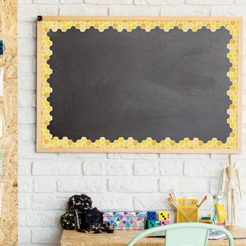 Image of Whaline 65.6 Ft Summer Bulletin Board Border Glitter Yellow Honeycomb Die Cut Trim Border Roll for Back to School Bee Day Home Party Supplies
