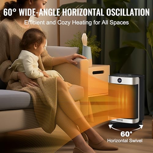 Image of VEVOR Electric Space Heater with Thermostat Fast Quiet Ceramic Heater, Remote Control, 12h Timer, 10in Tip-Over Overheat Protection Small Heaters for Office Room Desk Indoor Use