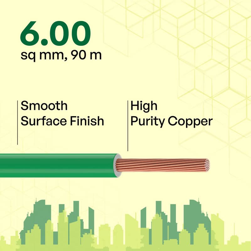 Image of Etira 6sqmm 90M coil | Flame Retardant | 99.97% high purity copper | PVC insulated housewire [Green]