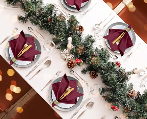 Image of Ruvanti Cloth Napkins Set of 12, 18x18 Inches Napkins Cloth Washable, Soft, Durable, Absorbent, Cotton Blend. Table Dinner Napkins Cloth for Hotel, Weddings, Dinner, Christmas Parties - Burgundy
