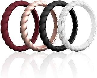 Womens Silicone Rings - Thin Braided Point Stackable Rubber Silicone Wedding Band & Rubber Engagement Ring for Her - Breathable Comfort Fit Silicone Rings for Him - Bridal & Anniversary Jewelry