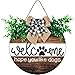 Jetec Dog Welcome Sign Welcome Wreath Sign Hope You Like Dogs for Farmhouse Front Porch Decor Door Hanging with Greenery Gift for Christmas Housewarming Holiday