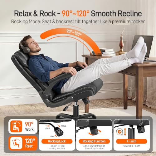 Image of Office Chair, Executive Mid-Back Computer Desk Chair with Flip-up Armrests