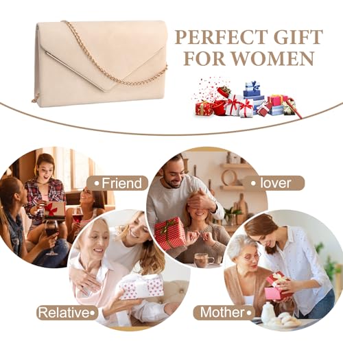 Shengxi Clutch Damen Umschlag Clutch Tasche mit Kette Elegant Abendtasche Kettentasche Crossbody Umhängetasche Damen Samt Unterarmtasche Handtasche für Hochzeit Wedding Prom Party (Beige)
