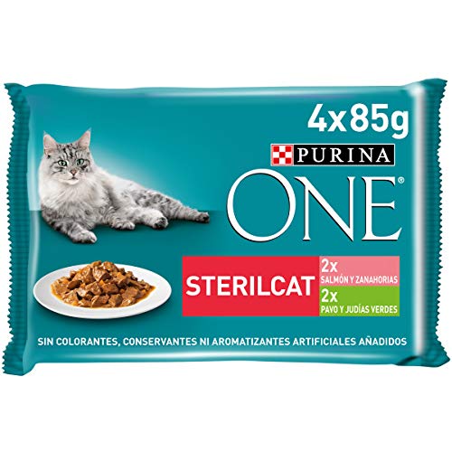 Purina ONE comida húmeda para gato esterilizados filetes en salsa con variedad de salmón y pavo 12 x [4 x 85 g]