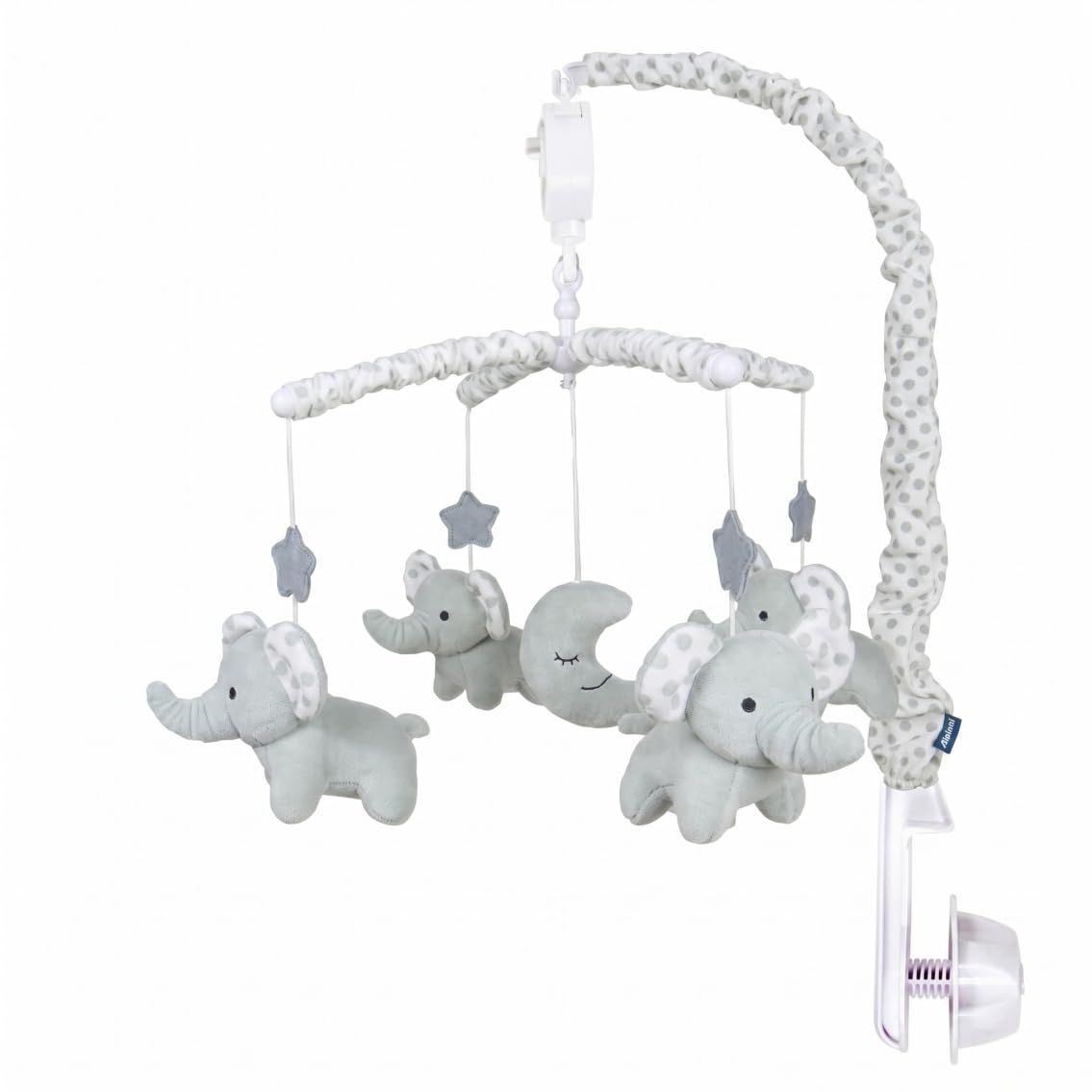Giostrina per lettino, giostrina musicale con elefante rotante, grigio | Carillon a carica con elefanti di peluche per lo sviluppo sensoriale, la decorazione della cameretta e l'intrattenimento per