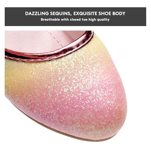 Girls Dress Shoes with Heels - Sparkly Sequins Closed Toe Sandals for Wedding, Party, Flower Girl (Toddler/Little/Big Kids)2