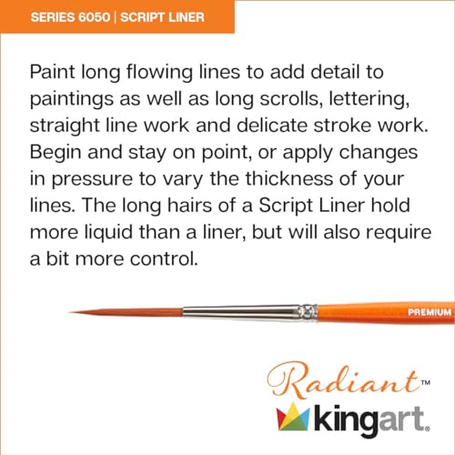 Image of KingArt 6050-2 Taklon Script Liner Paint Brush, 2, Black, Silver, Orange