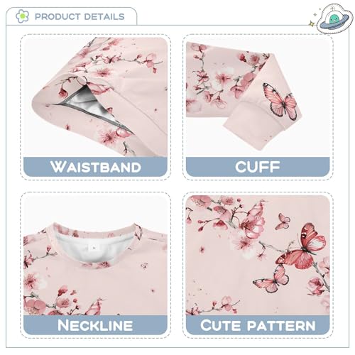 JUNZAN Pink Cherry Flowers Blossom Retro Little Girls Sweatshirts Hoodies Crewneck Kids Pullover Hoodie Camping 4T3