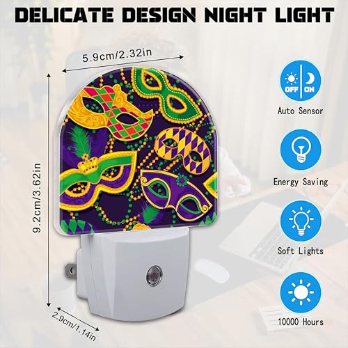 Image of Happy Mardi Gras Night Light for Kids,Colorful Carnival Masks and Beads Plug in Night Light with Dusk to Dawn Sensor, 0.5w Energy Saving Nightlight for Hallway Stairway Kitchen Bedroom