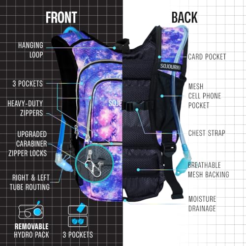 Image of Sojourner Hydration Pack, Hydration Backpack - Water Backpack with 2l Hydration Bladder, Festival Essential - Rave Hydration Pack Hydropack Hydro for Hiking, Running, Biking, Festival Gear