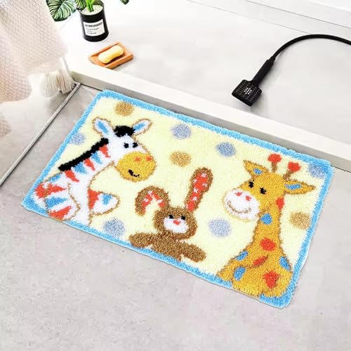 Image of kingsea Latch Hook Kits DIY Crochet Needlework Crafts Color Printed Rug Cover Cushion Carpet, Latch Hook Kits for Adults Teen Home Decoration, Giraffes - 20 inchX 15 inch