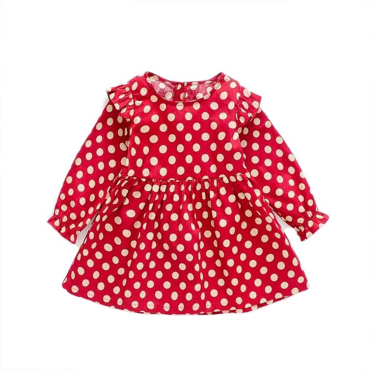 Bold N Elegant Red & White Cartoon Print Cotton Knit Full Sleeve Baby Girl's Pinafore Suspender Dress Pinny Midi Dress for Infant Toddler Baby Girls