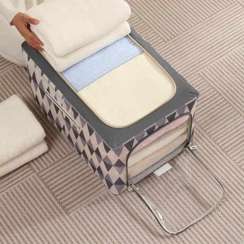 Image of HOKIPO Folding Storage Box and Organiser for Clothes, 600D Oxford Fabric Storage Box, Ash Mirage - Extra Large Pack of 1 (AR-6490-GRY)