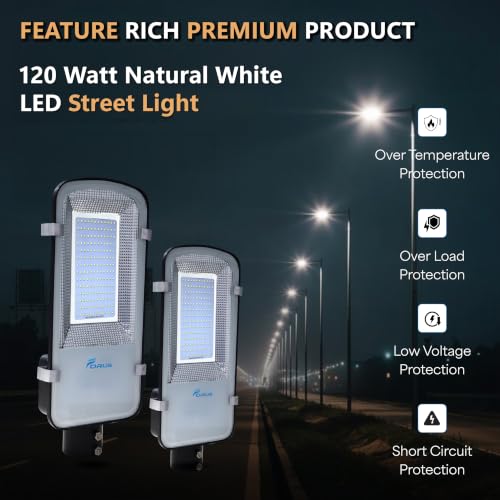 Image of Forus 120W LED Street Light Outdoor with 4 Year Warranty, IP66 Waterproof Decorative Focus Natural White Light for Road, Garden, Events, Security, Terrace, Landscape, Pathway, Building Lighting (1 PC)