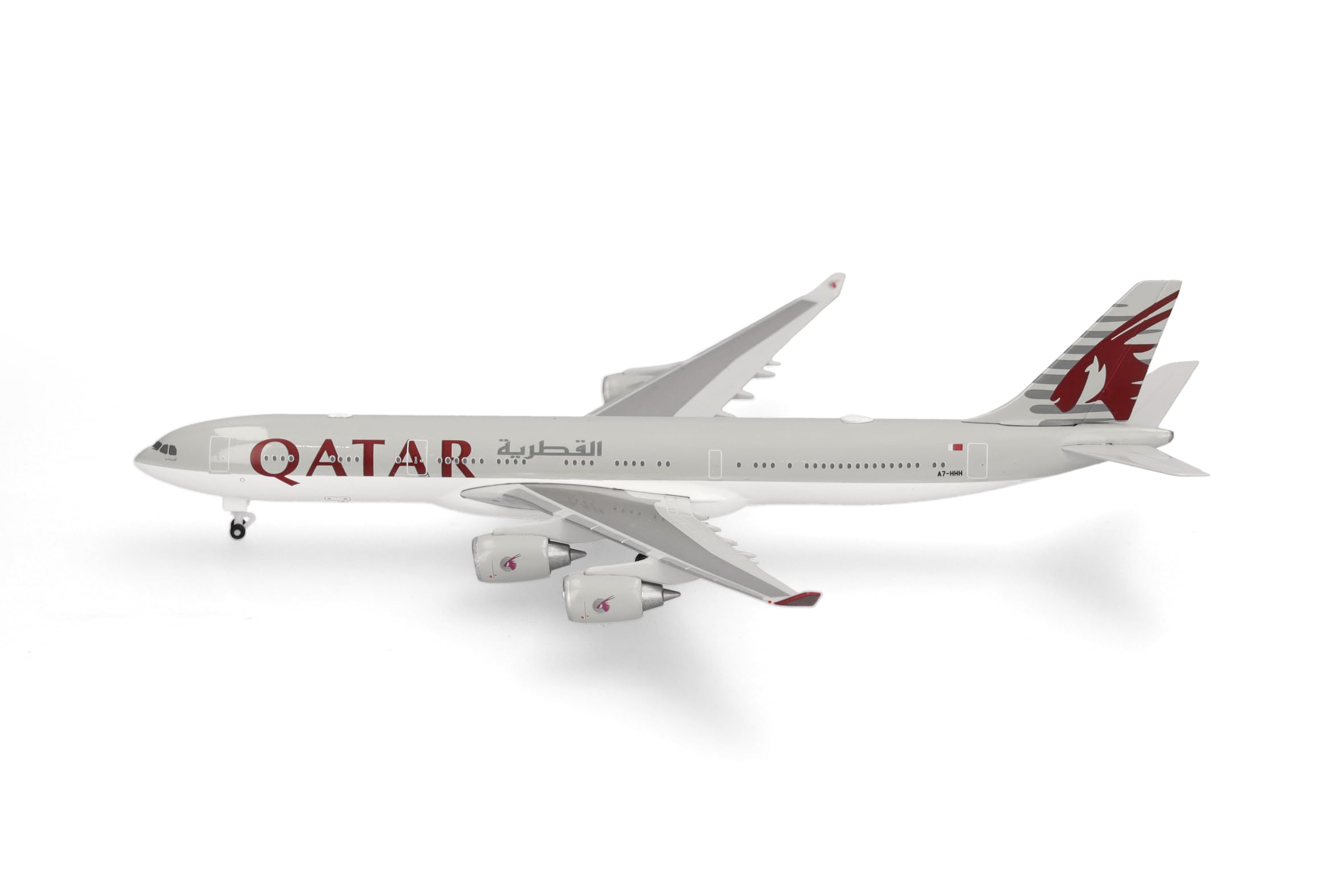 Herpa Modellflugzeug Qatar Amiri Flight Airbus A340-500, Miniatur im Maßstab 1:500, Sammlerstück, Flugzeug Modell ohne Standfuß, Metall