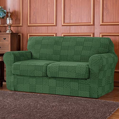 Subrtex Sofa Cover Stretch Jacquard Couch Slipcover With 2 Separate Cushion Couch Cover Geometric Patchwork Pattern Design Sofa Slipcover Furniture Protector For Pets Kids( Medium, Patchwork Green ) #TOP1