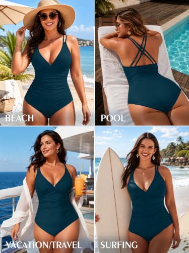 Image of KI LAPHEE One Piece Swimsuits for Women Tummy Control Bathing Suits Sexy Criss Cross Back Swimwear
