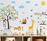 TOARTI 44 Stück Groß Wandtattoo für Kinderzimmer,Waldtiere Baum Wandsticker,Cartoon Tiere Wandaufkleber Babyzimmer,DIY Dschungel Tiere Eule Hirsch Wandaufkleber für Junge Mädchen Schlafzimmer Wanddeko