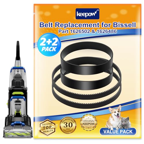 KEEPOW Replacement Belts Set for Bissell 3071 PowerForce PowerBrush Pet XL and TurboClean DualPro Pet 3072, 3067, 30673, 3109 Carpet Cleaner, Parts 1626502 & 1626486 (2+2 Pack)